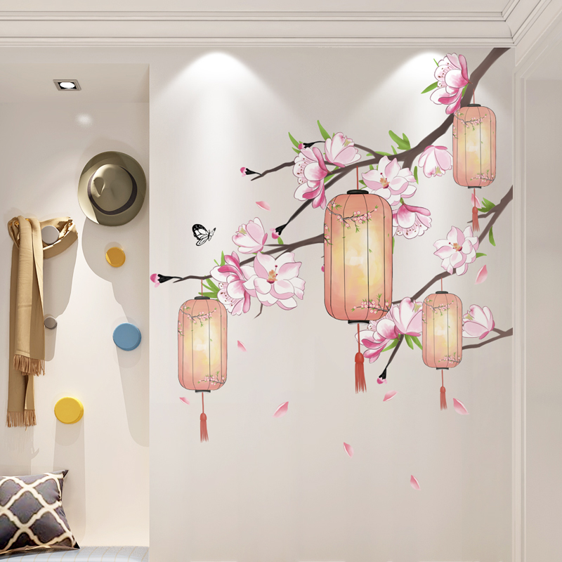 中国风古典古风温馨灯笼墙贴画年画客厅背景墙装饰贴纸自粘墙壁纸