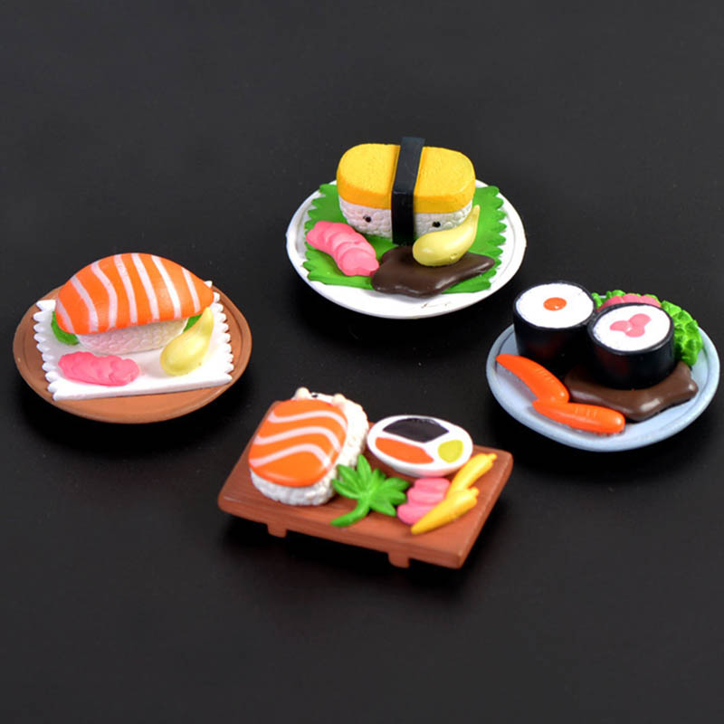 4款迷你寿司仿真食物摆件微景观可爱塑料汉堡小吃创意手工diy装饰