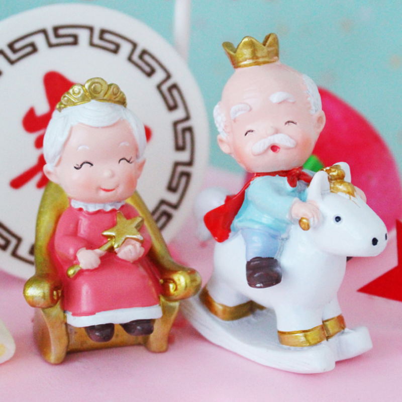 祝寿蛋糕装饰摆件贵妃椅老奶奶骑马老爷爷卡通情侣玩偶可爱甜品台