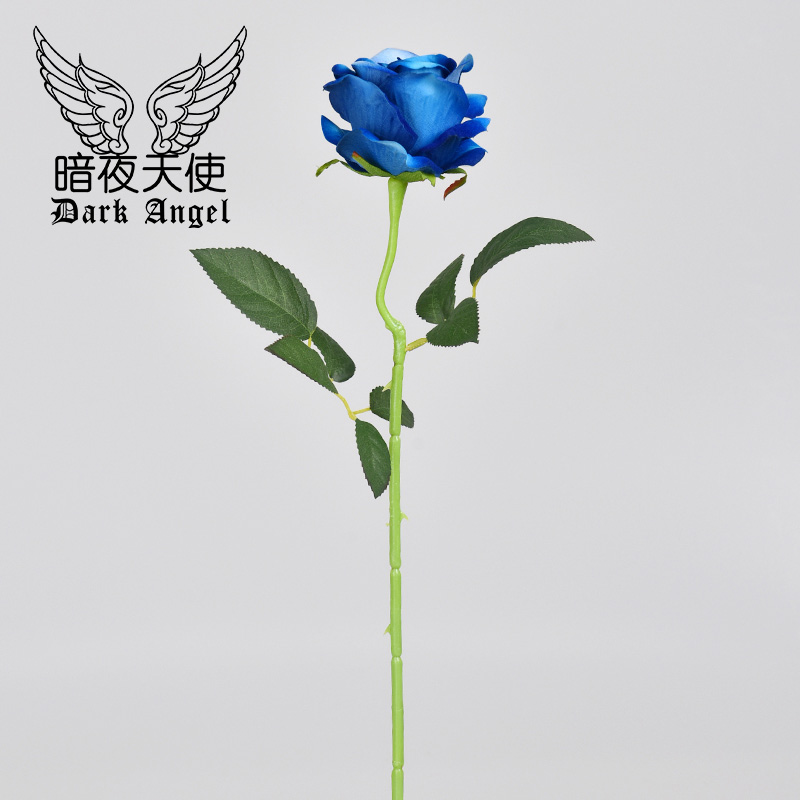 蓝玫瑰仿真花淡蓝色妖姬鲜花单支假的干花束一只1枝拍摄道具装饰