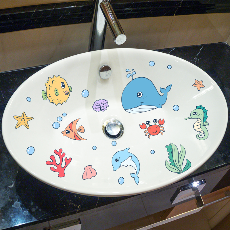 卫生间厕所洗手台瓷砖贴纸防水自粘装饰卡通海洋鱼墙贴画遮丑浴室