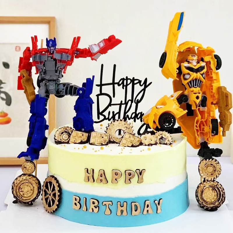 变形金刚机甲机蛋糕装饰汽车机器人摆件儿童男孩生日齿轮插牌插件