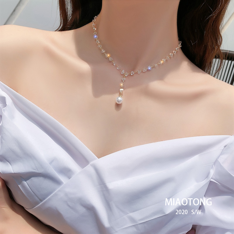 奢华水晶锆石珍珠项链女潮网红长款性感简约气质choker颈链锁骨链