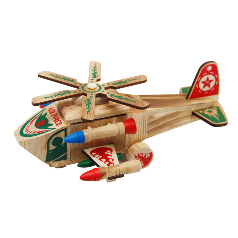 木质复古军用武装直升机航空飞机模型儿童玩具仿真耐摔工艺品摆件