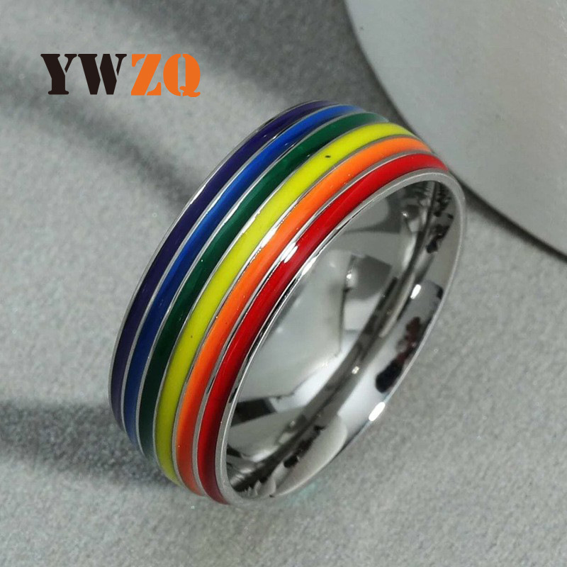 多色彩虹志同道合多色滴油指环潮 钛钢戒指男个性 指环不锈钢饰品