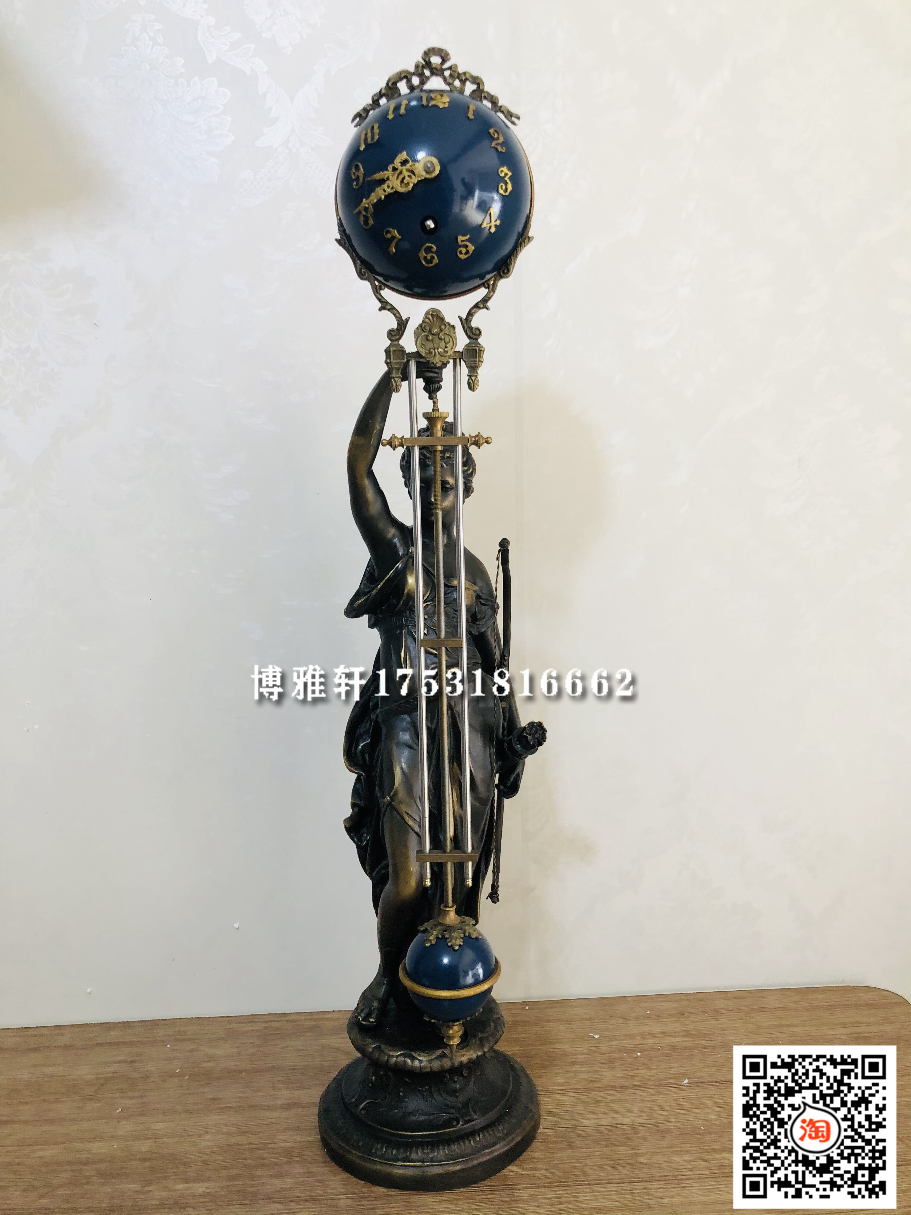 钟表机械老式发条摇摆钟复古铜铸西洋人物雕塑摇表家居客厅仿古钟