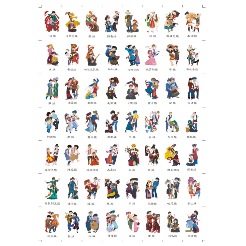 56个名族贴纸56个民族名称贴纸小学幼儿园五十六个彩色印刷贴纸