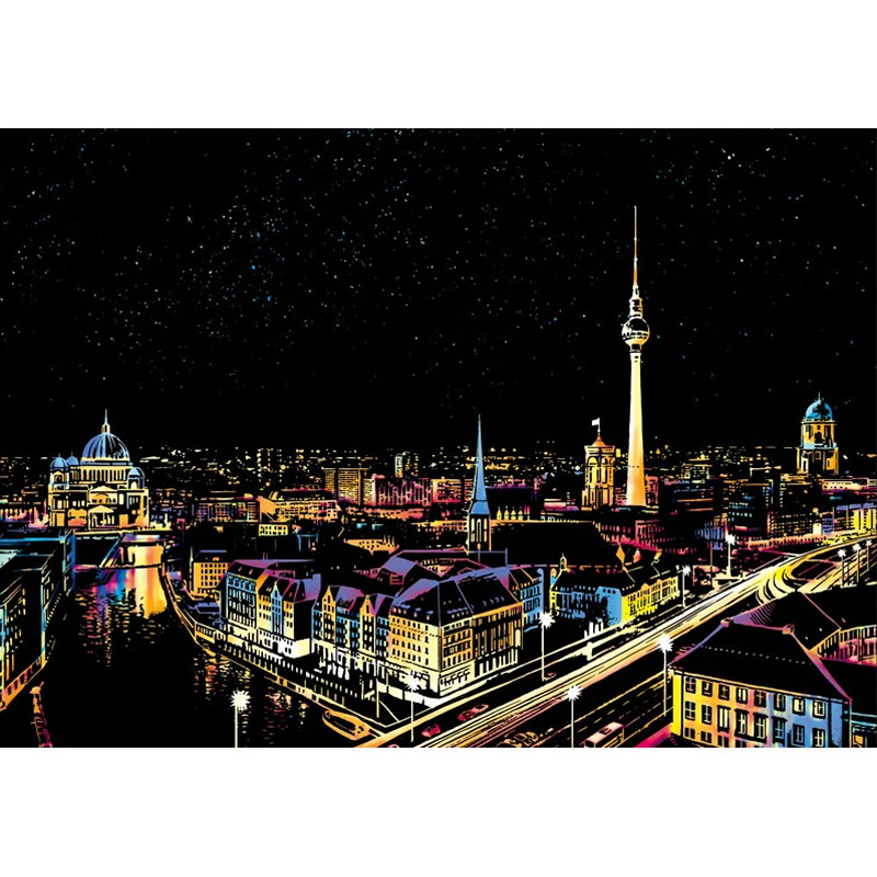 德国柏林景点著名城市地标建筑物夜景图成人减压刮刮画房间挂画
