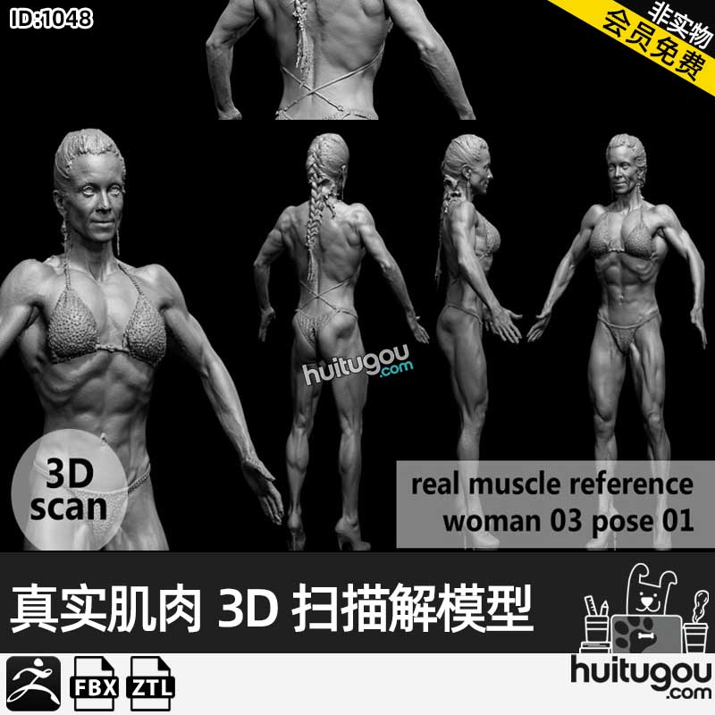 女性健身运动员3D扫描模型real muscleanatomy Woman03 pose 01