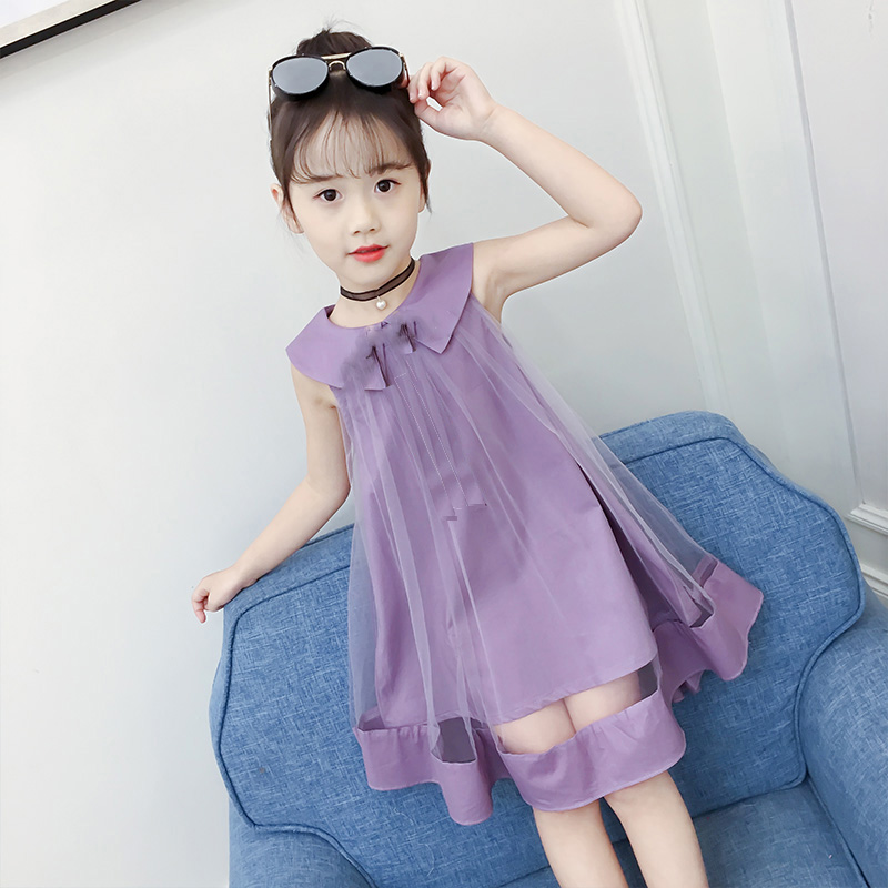 女童夏装连衣裙姐妹三四五六七八十岁小女孩公主莎莎裙子紫色夏天