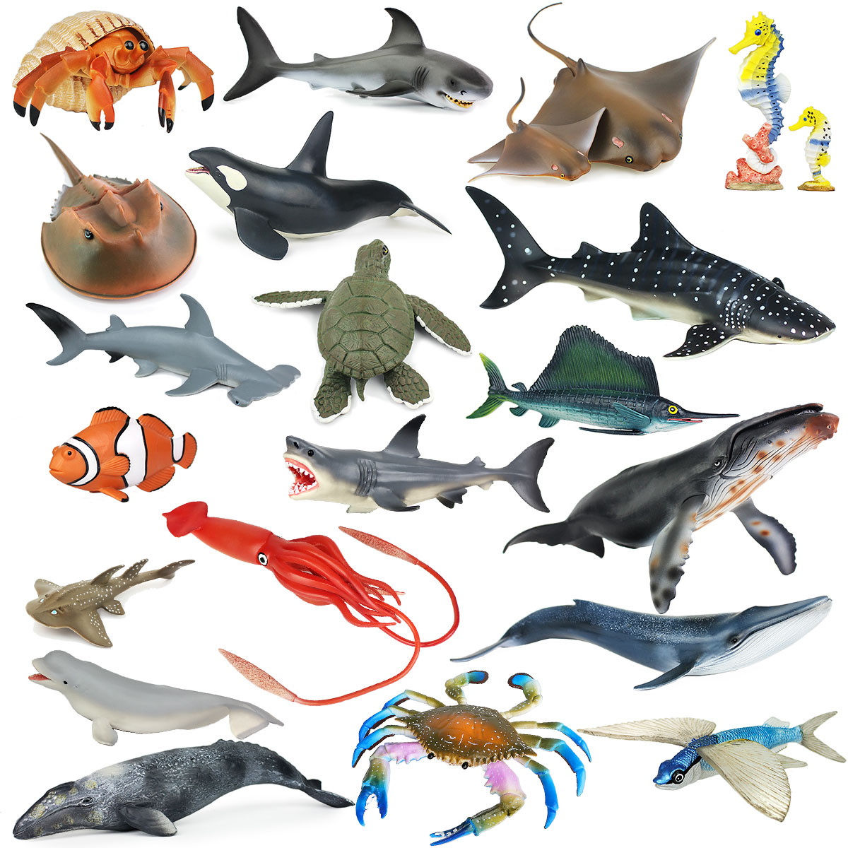 仿真海洋生物动物模型套装大白鲨鱼玩具鲸鱼男生儿童认知海底世界