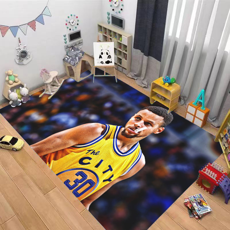2024龙年NBA金州勇士队标库里地毯垫卧室客厅通用大面积水晶绒篮