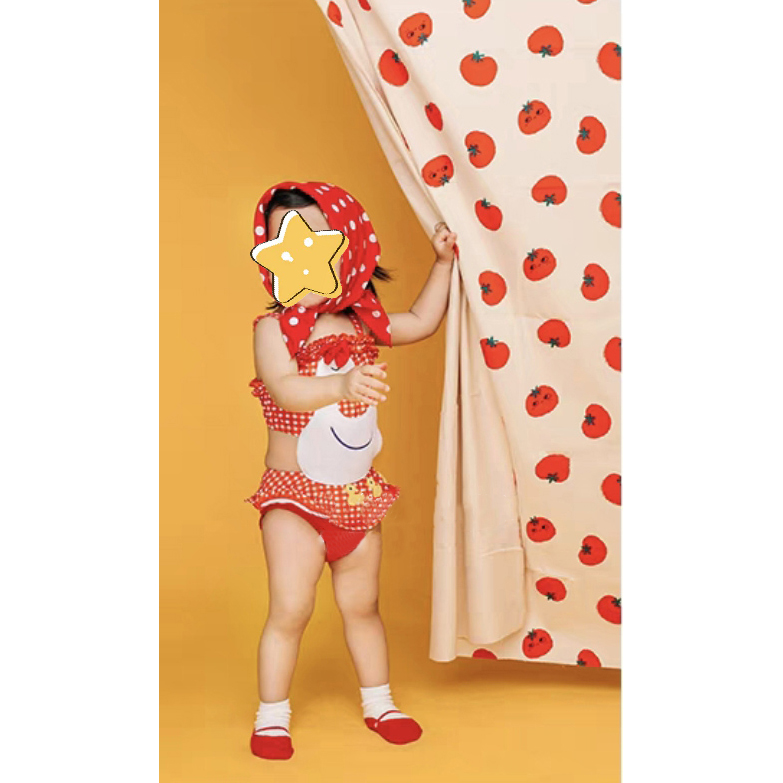 新款儿童摄影可爱番茄复古小鸭子泳衣主题西红柿背景拍照服装道具