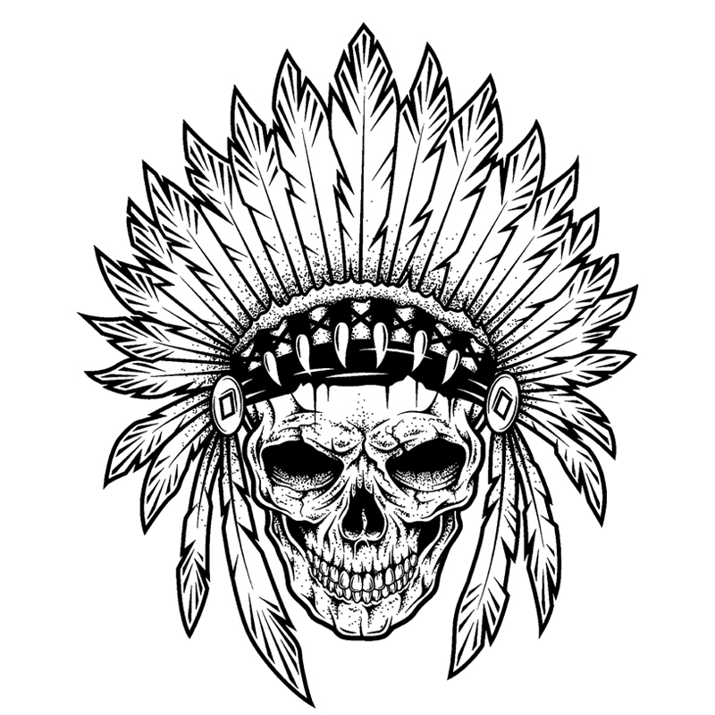 镭射磁性纹身印第安酋长头骨头冠汽车摩托车贴纸贴花#789