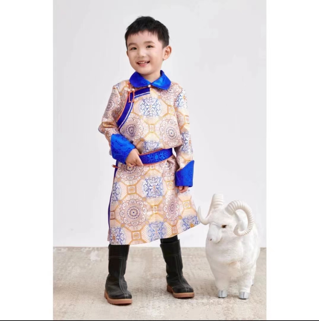儿童蒙古袍男孩少数民族舞蹈表演出服蒙古族传统长袍童装蒙古服