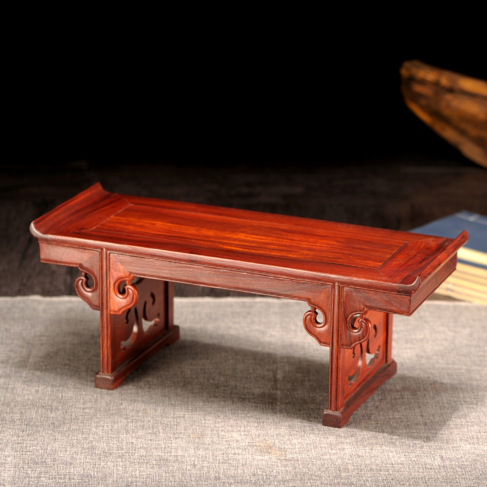 红木微型家具翘头抽屉琴桌条案 鸡翅木长方形雕花底座小神台供桌