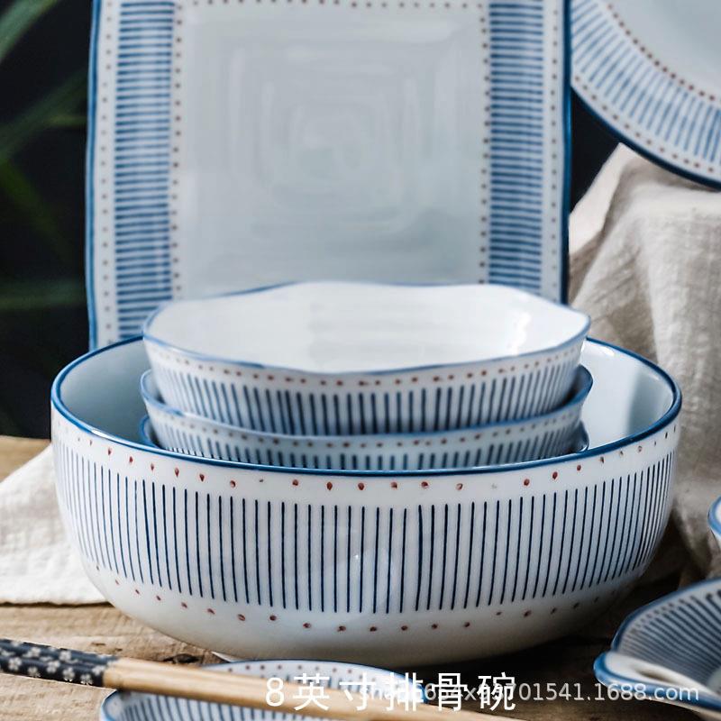 日式高温釉下彩8寸排骨碗手绘陶瓷餐具家用汤碗大汤碗盆菜碗面碗