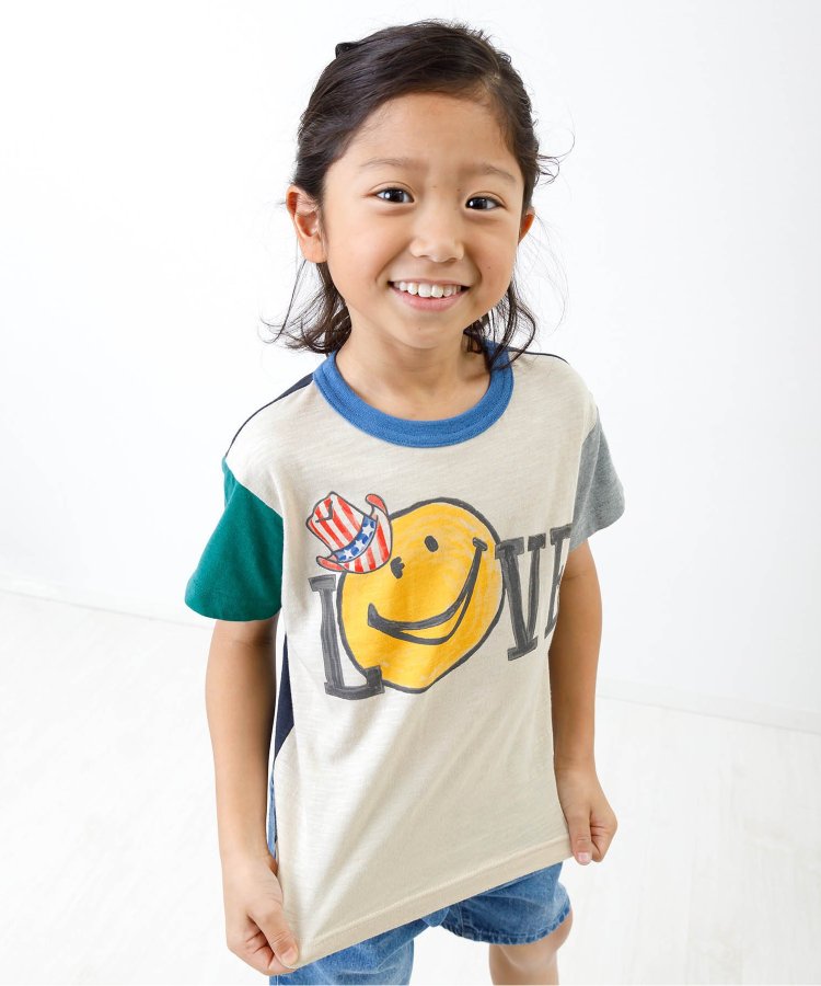 日本 F.O.KIDS 2024夏季儿童装卡通笑脸刺绣赛车英文字母短袖T恤