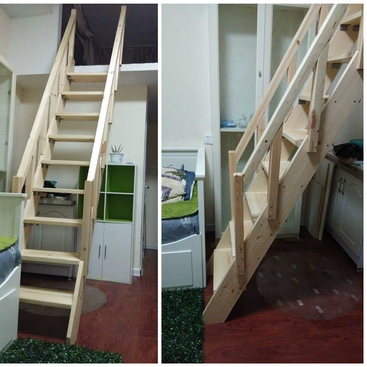 定制复式阁楼楼梯室内外平台直梯带高扶手单复古一字爬实木质梯子