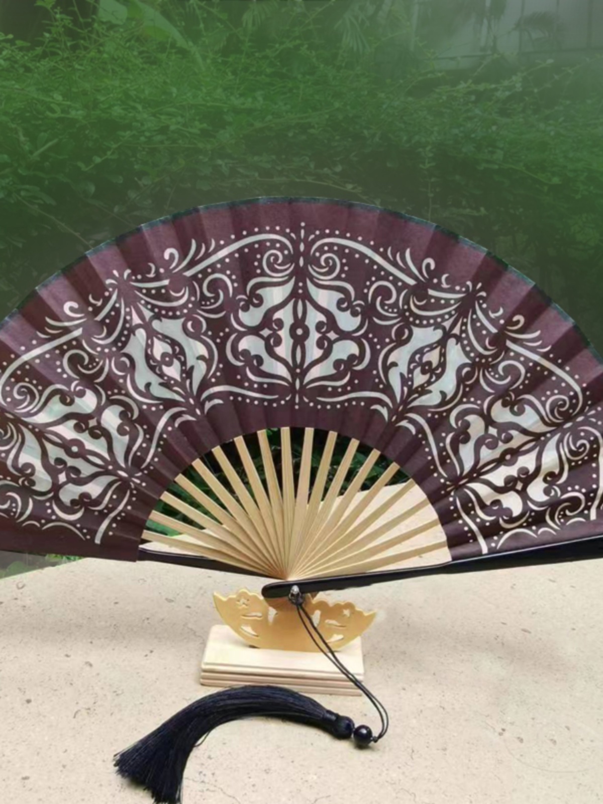 粉色镂空绿色扇折叠扇子中国风礼品剪纸工艺折扇古风旗袍扇