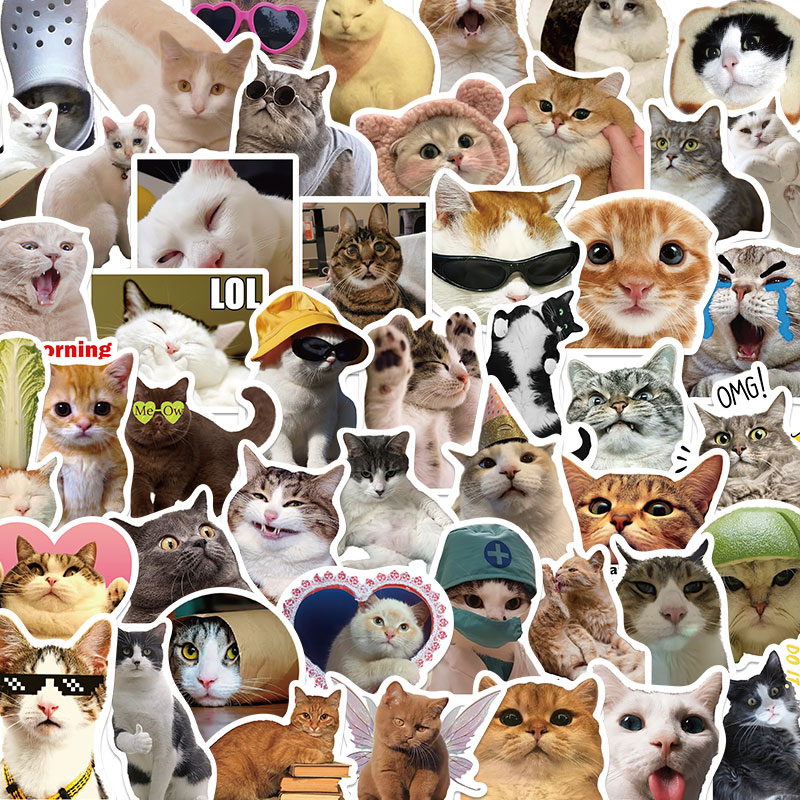 50张猫咪表情包贴纸搞笑可爱笔记本手机壳电脑ipad贴画装饰个性行李箱