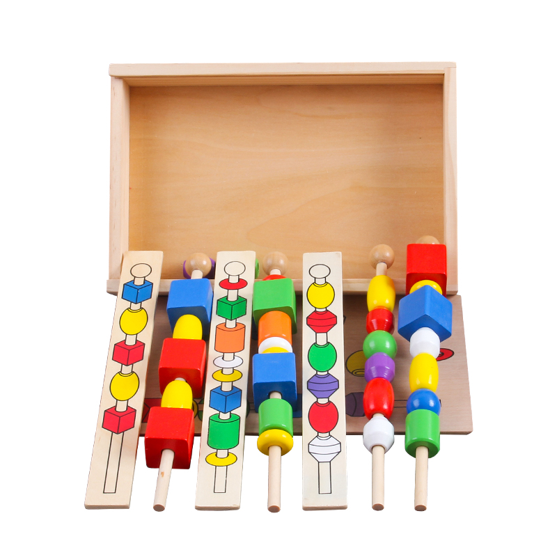 蒙台梭利智力串珠1-3岁儿童益智玩具三体六色穿珠盒早教蒙氏教具