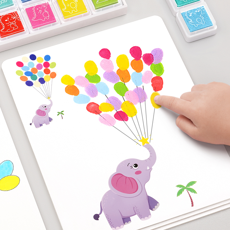 儿童手指画画本涂鸦创意宝宝指印点画颜料无毒幼儿园便携印泥套装