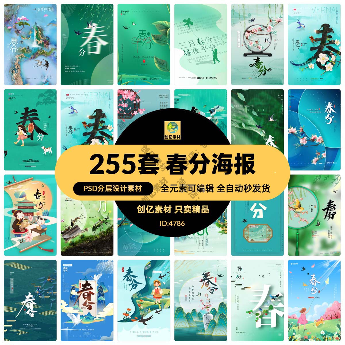 中国风24二十四节气春分传统节日宣传插画海报模板PSD设计素材