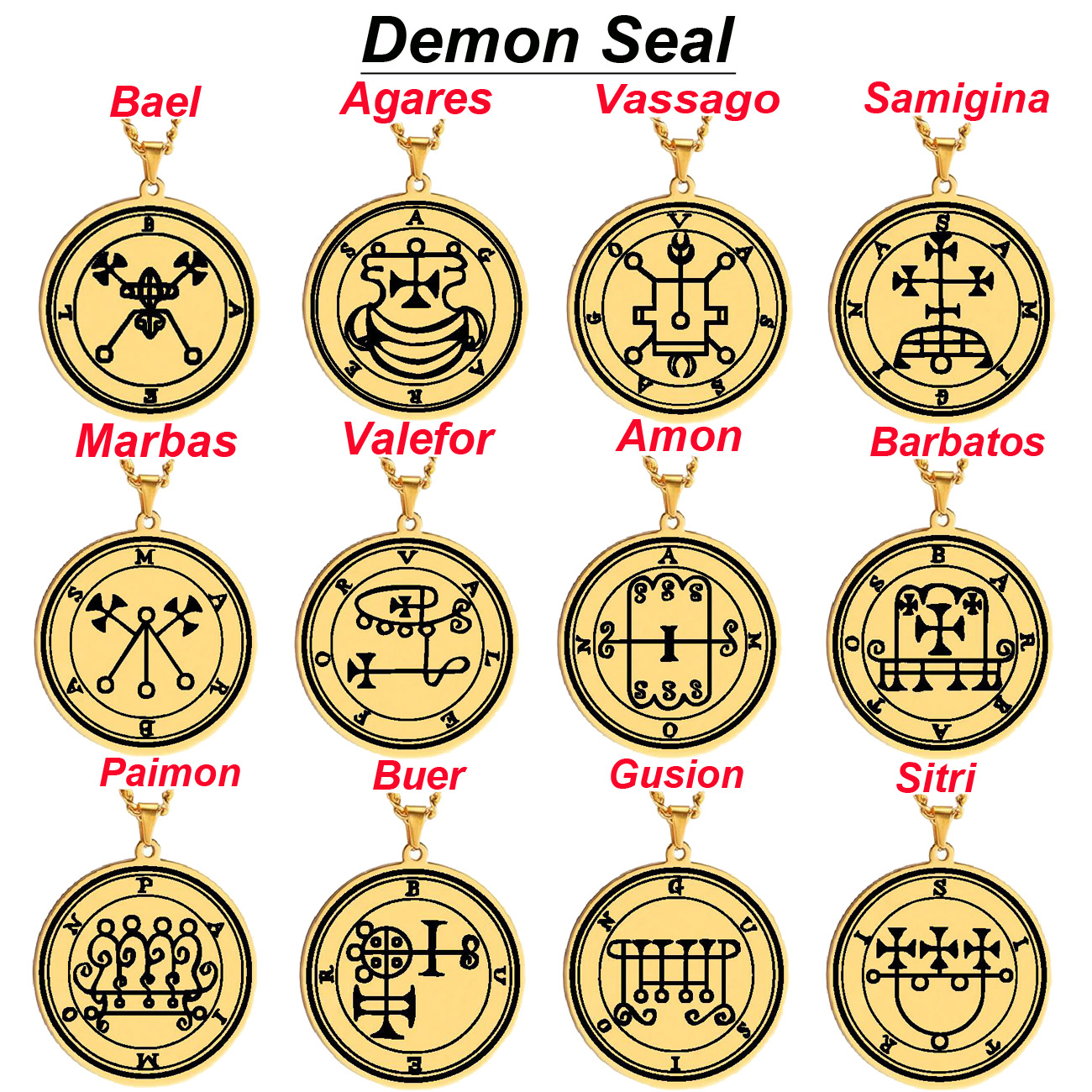 所罗门之匙1-12号恶魔封印不锈钢炉内镀真金七十二柱项链护身符