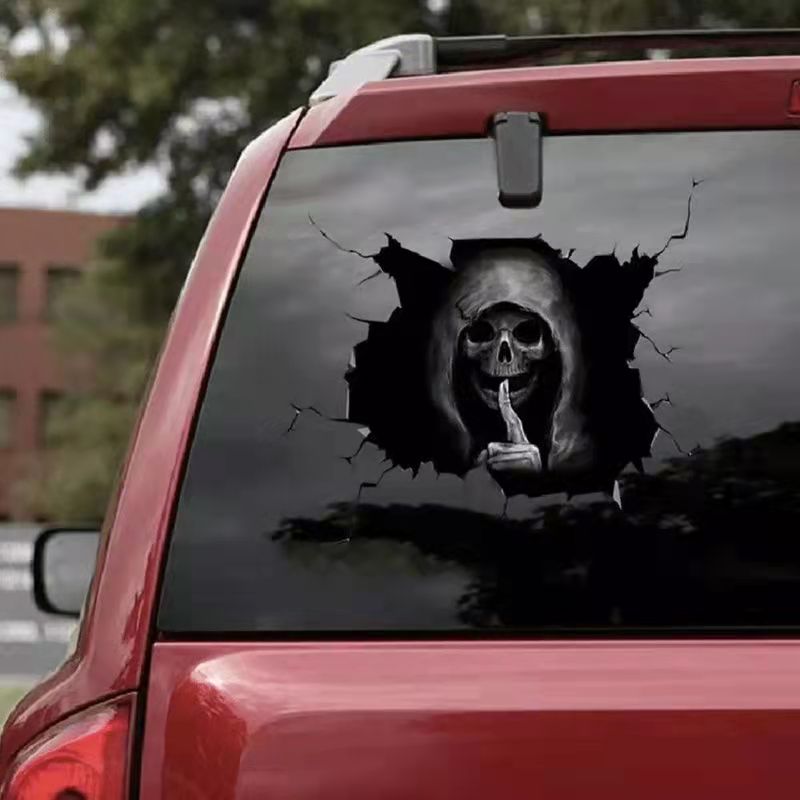创意3d立体恐怖鬼头车贴骷髅头车窗贴纸搞笑趣味恶搞划痕遮挡装饰