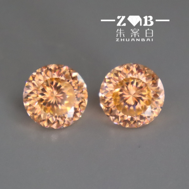 摩根石裸石星空切圆形戒面橙粉色宝石3克拉9.0mm耳钉配石珠宝主石