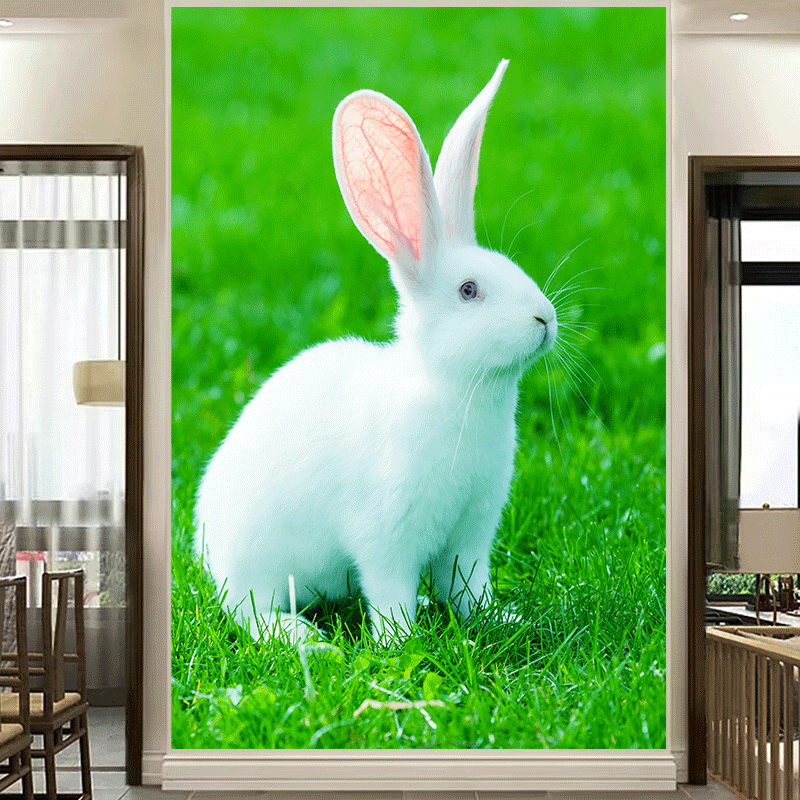 兔年小兔子可爱小白兔儿童房装饰画祈福风水画动物自粘贴年画海报