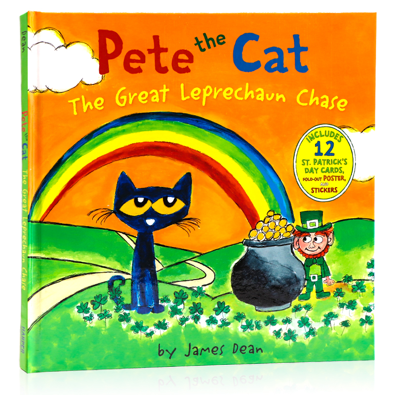 英文原版绘本 Pete the Cat The Great Leprechaun Chase 皮特猫追逐精灵 附送贺卡贴纸折叠海报 儿童英语启蒙图画故事书精装大开