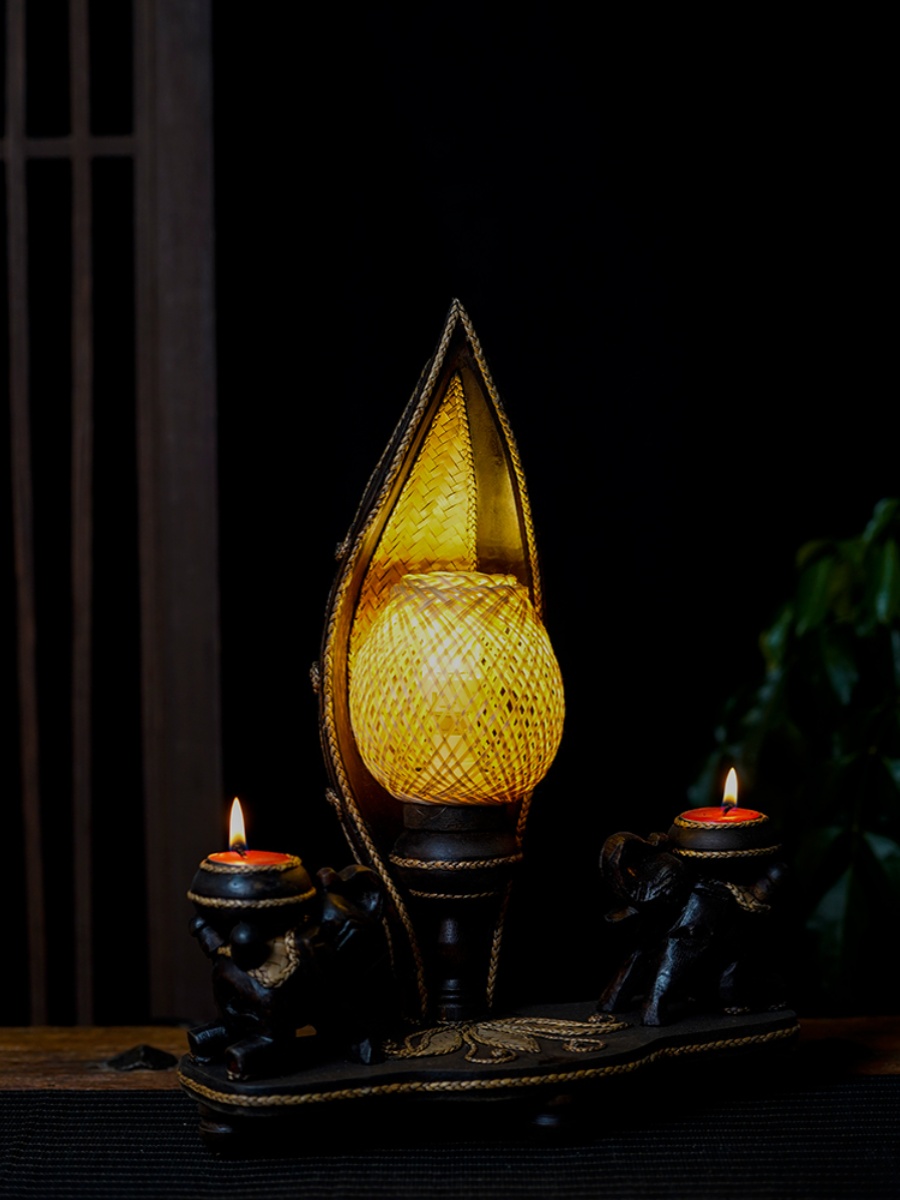 泰国进口工艺品东南亚会所客厅卧室节能灯木雕装饰象摆件复古台灯