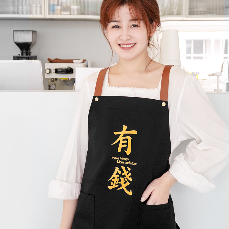 做饭围裙创意个性印字有钱防水女厨房专用夏季全棉订制围裙印logo
