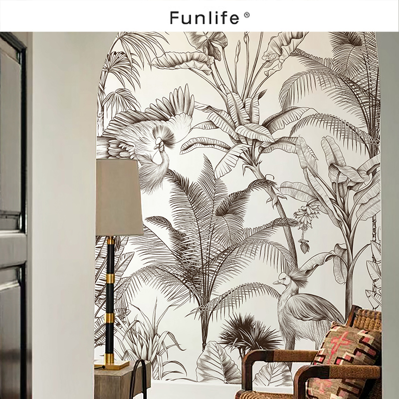 《丛林之舞》法式自粘壁纸热带丛林E墙贴客厅卧室贴纸隔断装饰贴