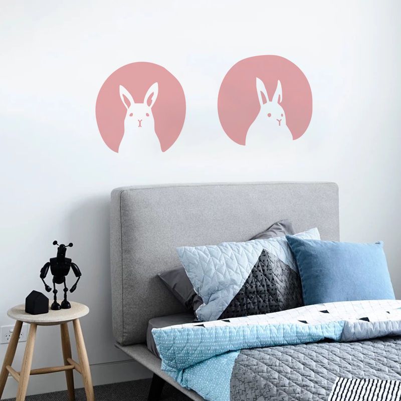 呆萌兔子儿童房墙贴画书房卧室 温馨壁纸贴画卡通动物装饰贴纸