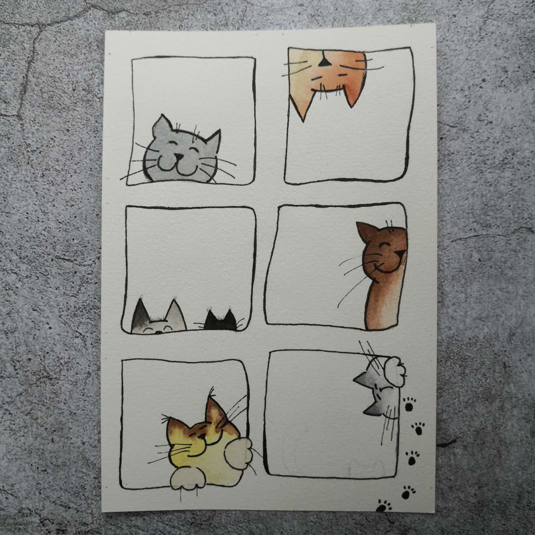 【三猫手绘】水彩画作品《猫咪周历》装饰画