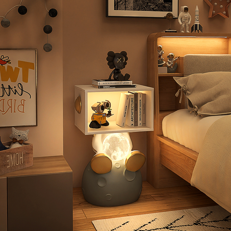 创意卡通宇航员床头柜一体台灯落地儿童房男孩卧室现代简约小男童