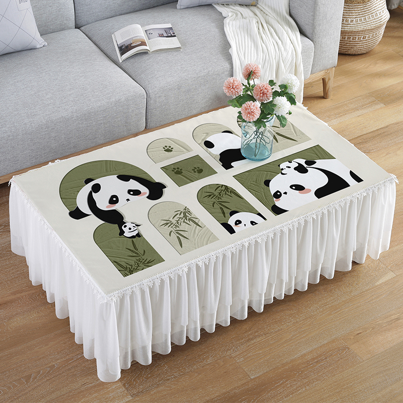 新款卡通熊猫桌布布艺长方形防水餐桌布家用高级感茶几布盖巾台布
