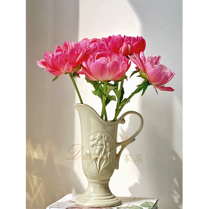 唯美一款！复古浮雕陶瓷花瓶简约奶油欧式风格花瓶摆件客厅插花