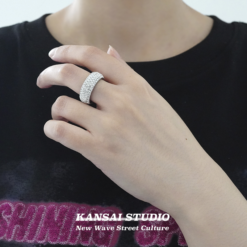 KANSAI新款满钻戒指时尚个性ins小众设计轻奢百搭手饰品嘻哈指环