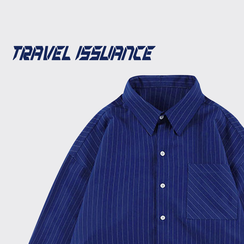 TRAVEL ISSUANCE 取消了置顶 潮ins显白克莱因蓝条纹宽松长袖衬衫