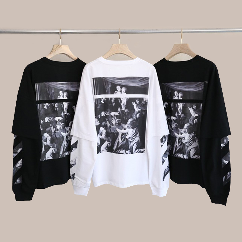 20SS春夏款 艺术家系列卡拉瓦乔圣母油画印花全棉 假两件长袖T恤