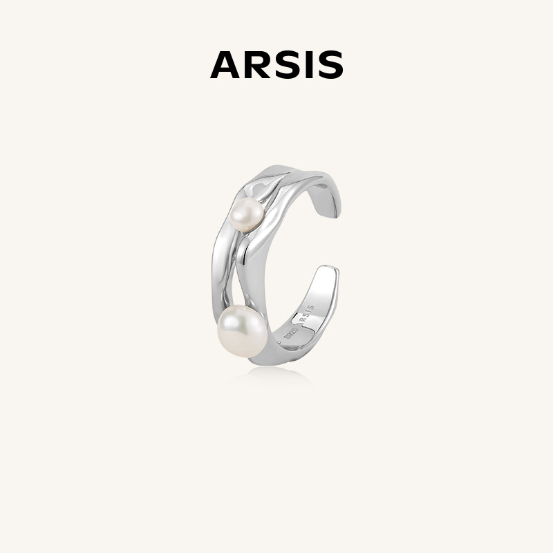 ARSIS纯银流光光影戒指女纯银小众精致简约珍珠925银饰