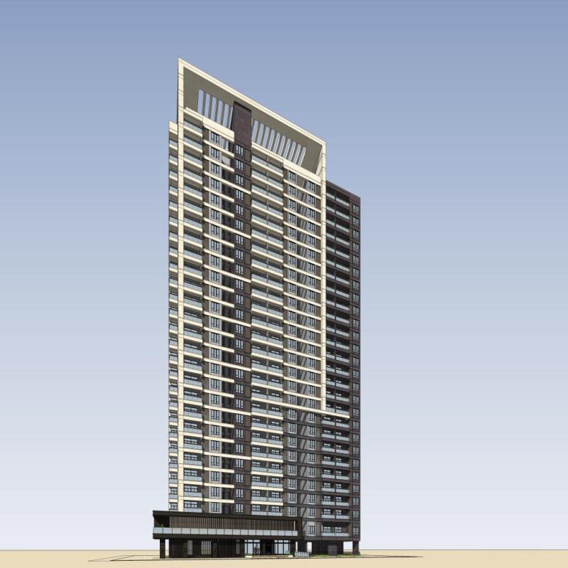 su素材现代高层体块组合简约老年人公寓住宅底层架空建筑su模型