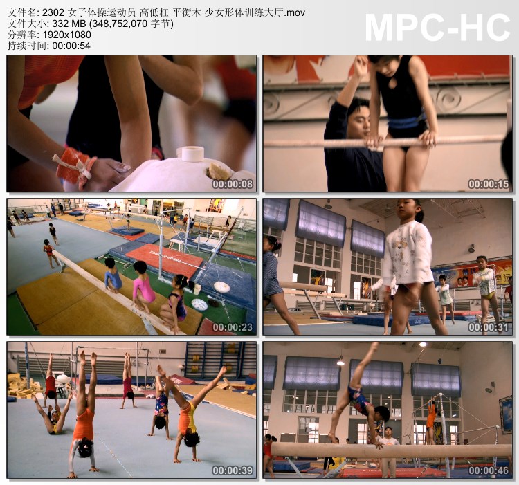 女子体操运动员 高低杠 平衡木 少女形体训练大厅 高清视频素材