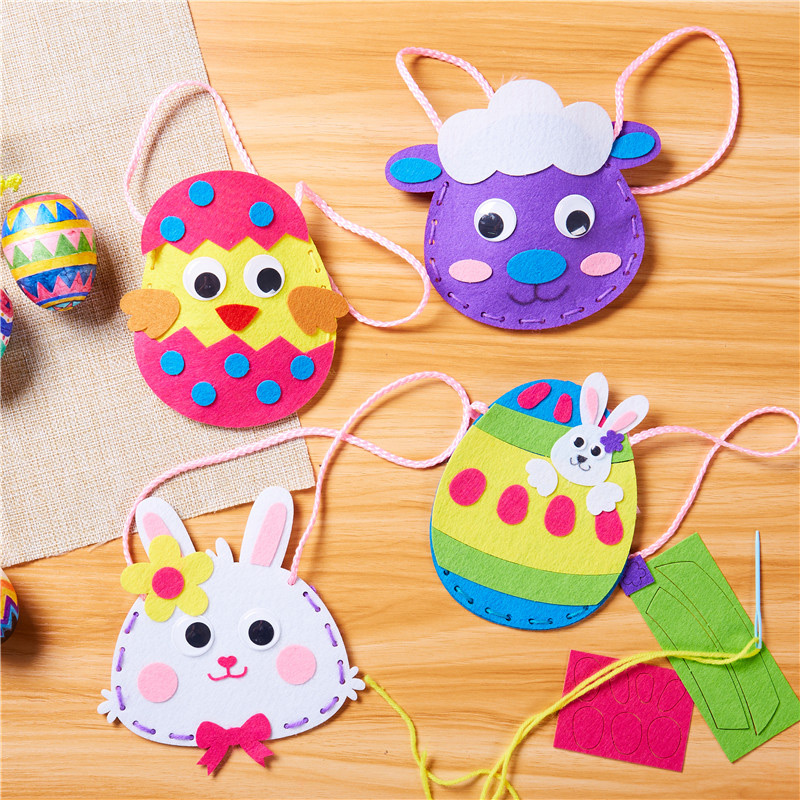 幼儿园儿童复活节卡通小兔子制作材料包 手工DIY彩蛋不织布粘贴袋