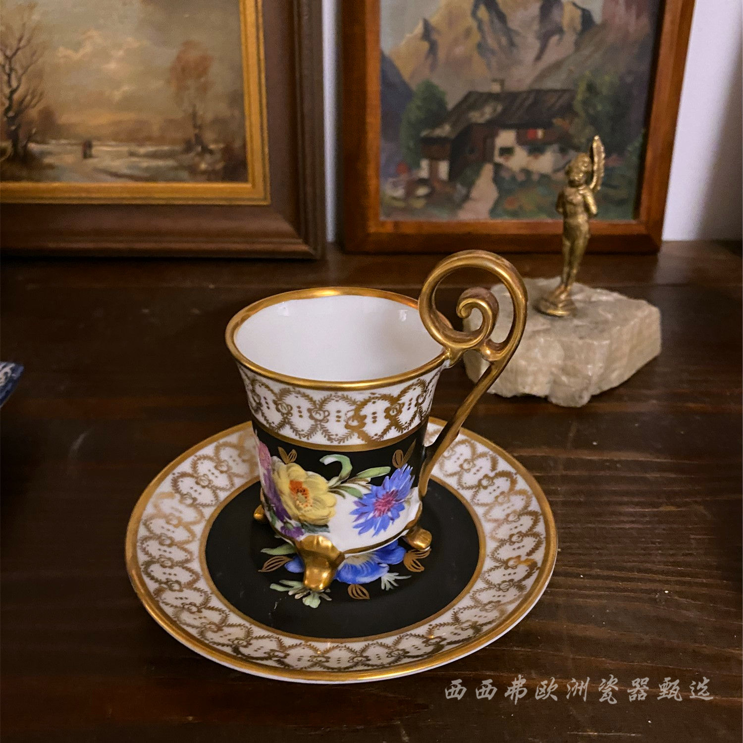 vintage孤品法国利摩日高端手绘中古陶瓷咖啡杯优雅欧式下午茶具