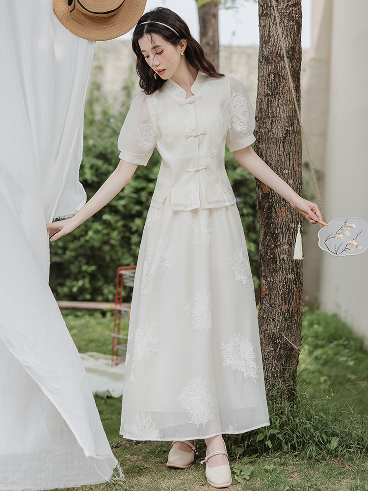 新中式女装国风套装夏季改良旗袍订婚礼服平时可穿晨袍气质伴娘服